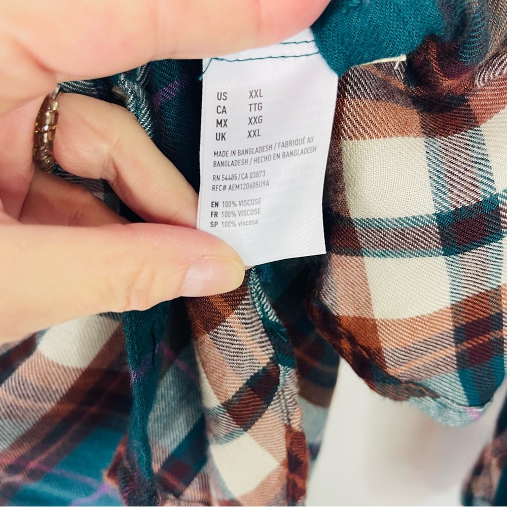 NWT AEO green cream rust plaid flannel button front boyfriend top XXL - Picture 5 of 8